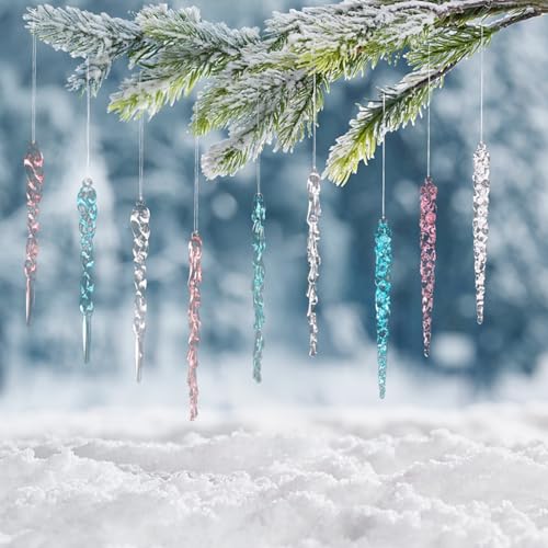 Pink Christmas Icicle Ornaments 24pcs - Shatterproof Acrylic Tree Decorations