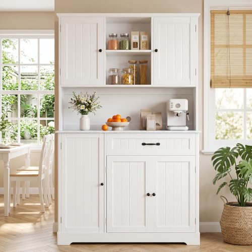 Gizoon White Tall Kitchen Storage Cabinet with Door & Shelves - Modern Kitchen Organizer