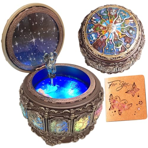 Briskfeel Music Box with Sun & Zodiac Signs, Rotating Goddess, Plays