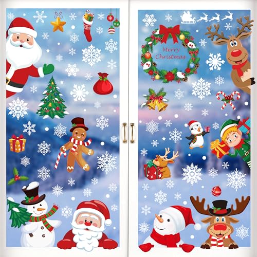 186 PCS Christmas Window Clings - Santa, Snowman & Snowflakes