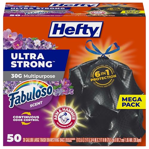 30 Gallon Heavy-Duty Drawstring Trash Bags, Black, Scented - 50 Count