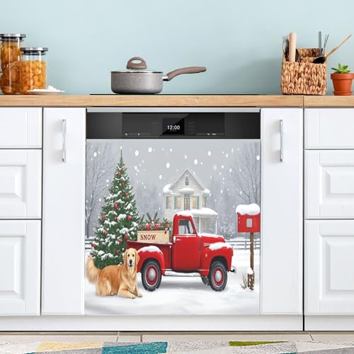 Christmas Truck Wamika Dishwasher Magnetic Cover - 23x26 in Fridge/Dishwasher Decor (Snow Scene)