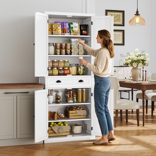 72-Inch Tall Kitchen Pantry Storage Cabinet with Drawer and Adjustable Shelves