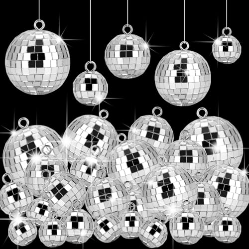 40 Pcs Mini Disco Ball Ornaments, 5 Sizes Silver Mirror Party Decorations