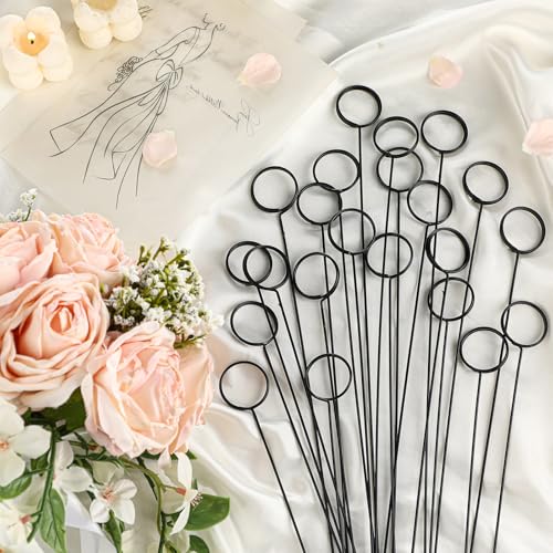 30 Pcs Floral Card Holder Picks, 13.4-Inch Metal Wire Photo Sticks, Black
