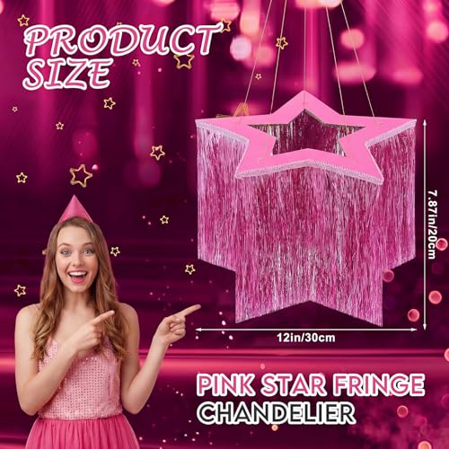 3-Piece Pink Star Fringe Chandelier - Metallic Tinsel Party Decor