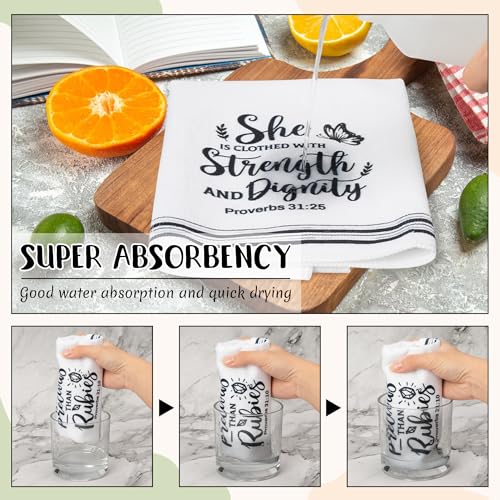 Bible She Christian Kitchen Dish Towels Set - Inspirational Scripture, 5-Pack, Quick Dry & Absorbent, Housewarming Gift