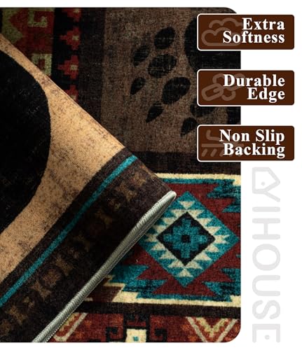 2x6 Rustic Bear Cabin Hallway Runner Rug - Washable Non-Slip Entryway Mat
