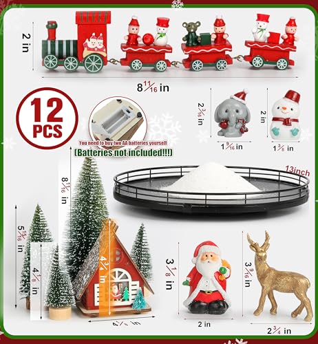 12-Piece LED Christmas Village Centerpiece Set with Rotating Oak Lazy Susan
