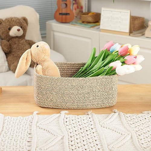 Small Woven Storage Baskets 3-Pack Cotton Rope Closet Bins Brown