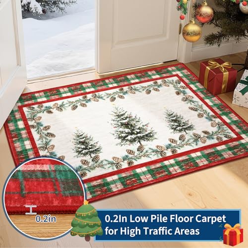 GarveeHome Red Christmas Rug 4x6 ft Washable Holiday Checkered Rug Non-Slip