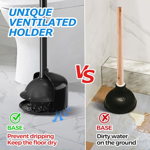 Heavy Duty Toilet Plunger with Ventilated Holder and Ergonomic Handle