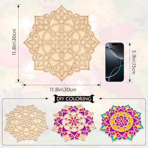 Reusable Wooden Rangoli Mat - 12x12 Inch Decorative Floral Board for Diwali