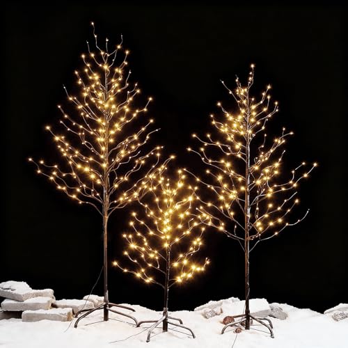 Set of 3 Pre-Lit Warm White LED Star Light Trees (3ft, 5ft, 6ft)