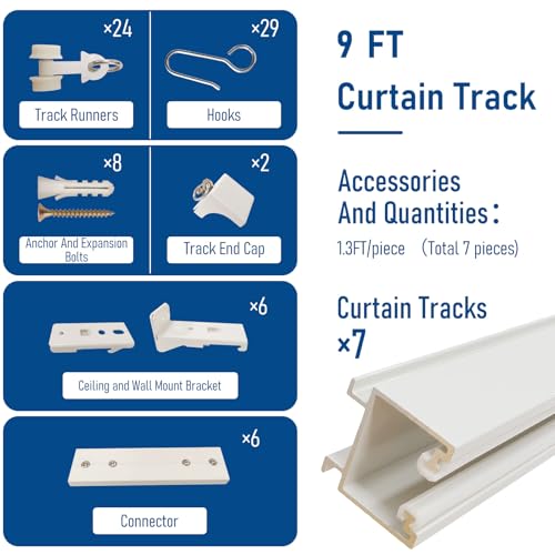 9ft Aluminum Curtain Track System for Ceiling or Wall Mount
