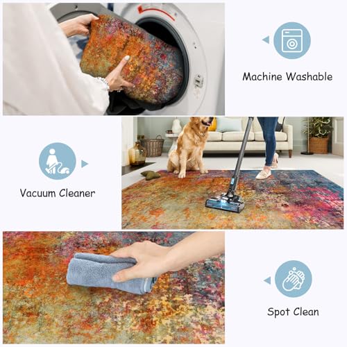 Modern Abstract Area Rug 5x7 Washable Non-Slip Soft Faux Wool Living Room Carpet