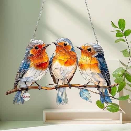 Stained Glass Bird Hanging Decor - 15cm Acrylic Panel Gift