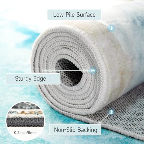 2x6ft Coastal Beach Runner Rug, Non-Slip Washable Kitchen Hallway Rug