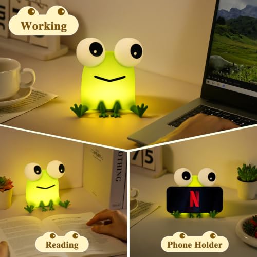 Big-Eyed Frog Night Light, Rechargeable Silicone Lamp with 3 Dimming Modes