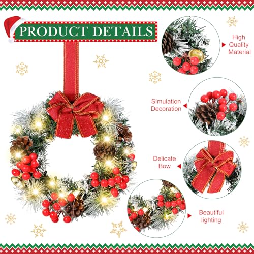 Yuxung 12-Pack Mini Christmas Wreaths with Lights, Red - Holiday Decor