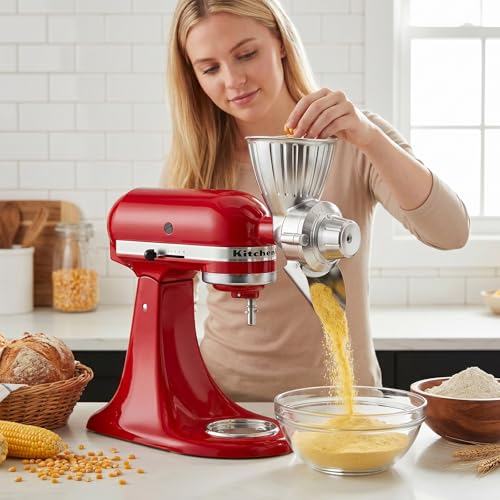 Grain Mill Attachment for Stand Mixers, Metal Flour Mill with 9 Grind Levels