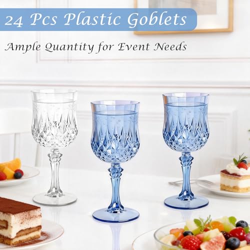 24-Piece Reusable Plastic Wine Glasses, 7.7 oz Shatterproof Stemware Set