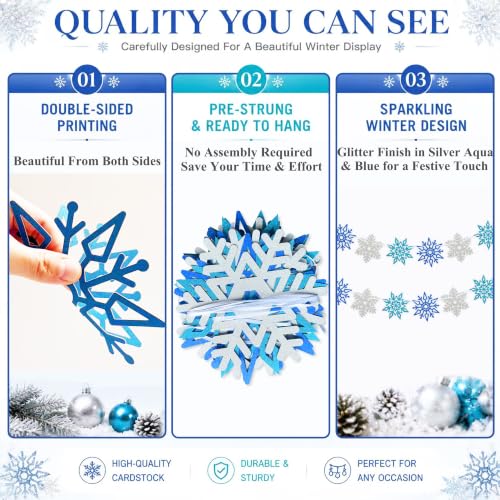 Christmas Snowflake Garland Banner - Holiday Hanging Decorations, 2-Pack
