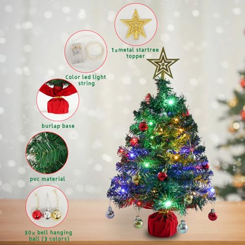 2ft Pre-Lit Mini Tabletop Christmas Tree with 30 LED Lights & Star Topper
