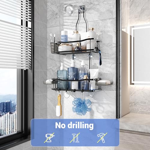 Hanging Shower Caddy Over Shower Head - Rustproof 2-Tier Storage Rack