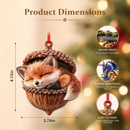 UISHYSM Fox Christmas Ornament - Holiday Tree Decoration, Animal Xmas Gift