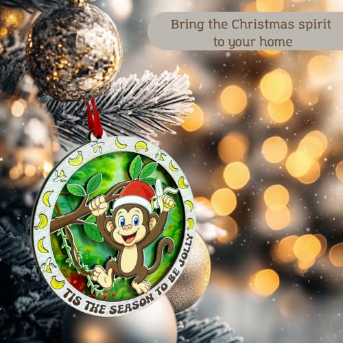 TSIMPLE Monkey Ornament for Christmas Tree - Funny 2-Layer Wooden & Acrylic Holiday Decor - Gift for Animal Lovers - Listing Variant