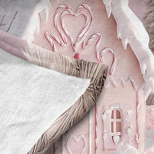YunTu Christmas Gingerbread House Blanket Pink Holiday Snowman Throw 50"x60"