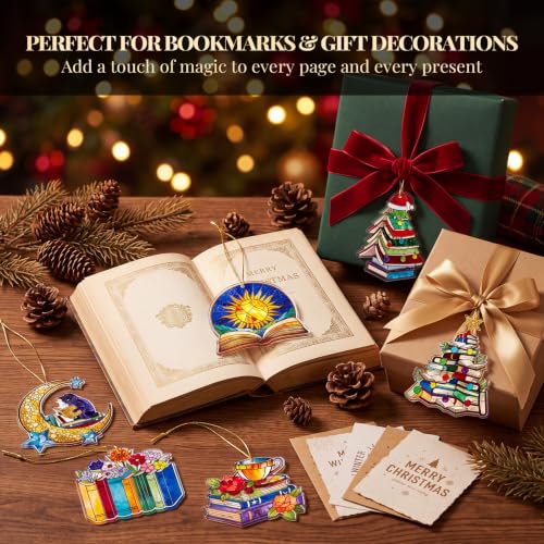 Kathfly Acrylic 12 Pcs Christmas Book Ornaments for Book Lovers, Holiday Decor