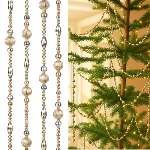 Suncalla Gold Beaded Christmas Garland 24ft (2 x 12ft) - Acrylic Bead strands