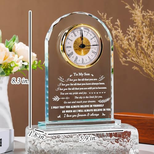 Inspirational Glass Desk Clock Gift for Son from Mom and Dad