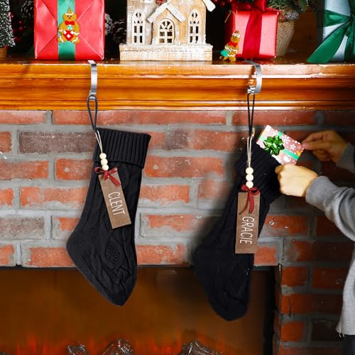 Black 2-Pack 18-Inch Christmas Stockings with Metal Hooks & Name Tags