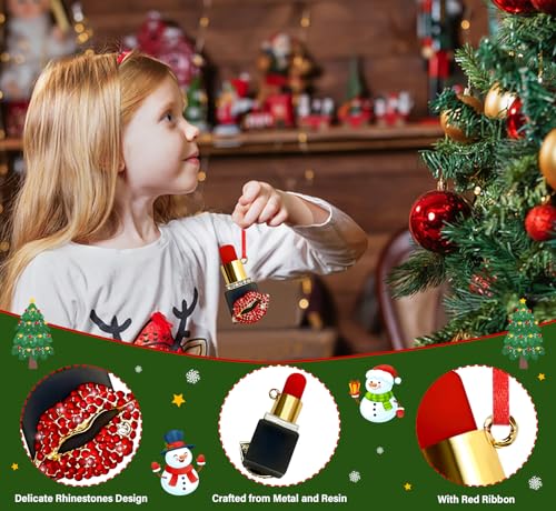 Lipstick Christmas Ornament - Makeup Ornaments for Tree Charm Red