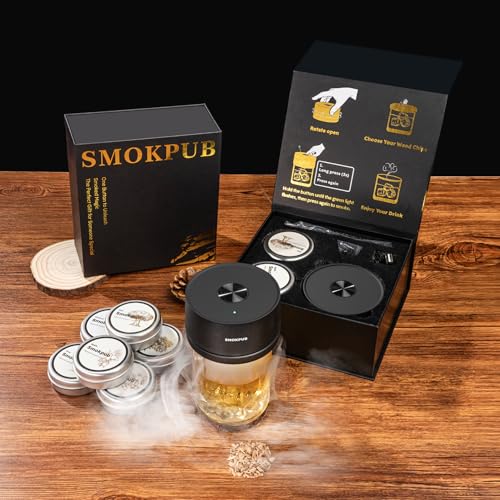 Electric Whiskey Smoker Kit with 6 Wood Chips - Cocktail Infuser, USB Rechargeable, Flame-Free Gift for Whiskey Lovers