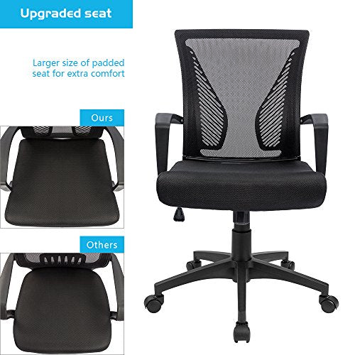 Ergonomic Mesh Office Chair - Mid-Back Swivel Desk Chair with Lumbar Support