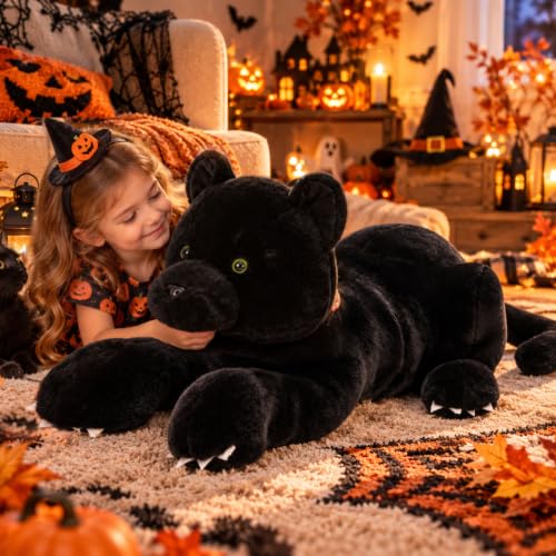 MorisMos Cool Panther 30" Giant Black Panther Plush Pillow – Realistic Baby to Adult Safari Decor