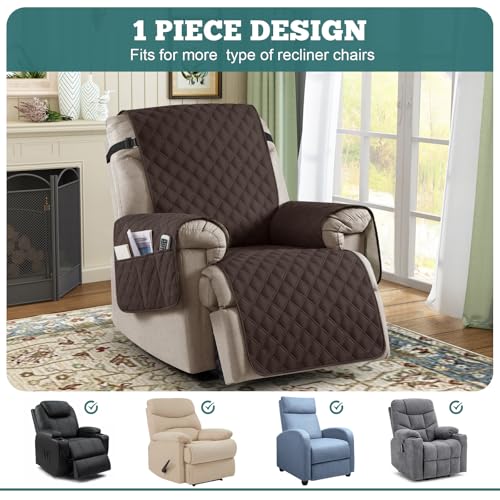 Waterproof Recliner Chair Cover with Pockets - 23" Non-Slip