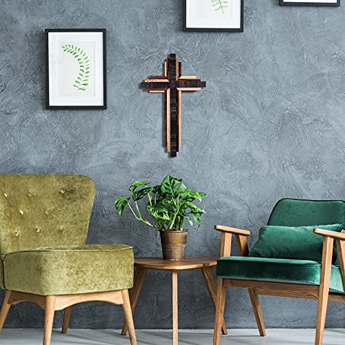 Rustic 3D Wooden Wall Cross, Triple Layered Reclaimed Wood Hanging Decor