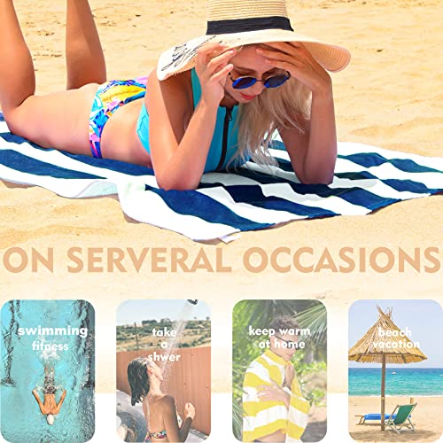 Oversized Cotton Beach Towel Set, 35x70 Inch Cabana Stripe Pool Towels