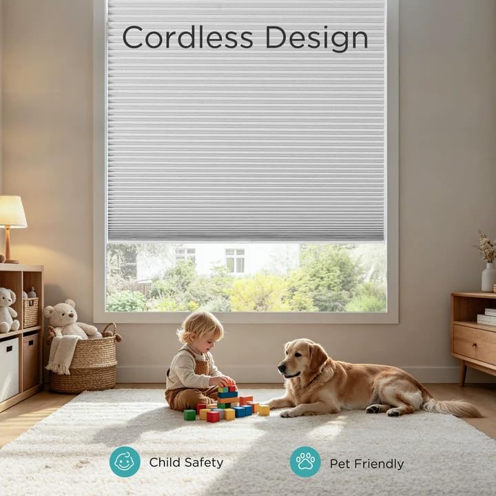 Cordless Blackout Cellular Shades, 35" W x 64" H, White - Thermal Insulated Honeycomb Blinds