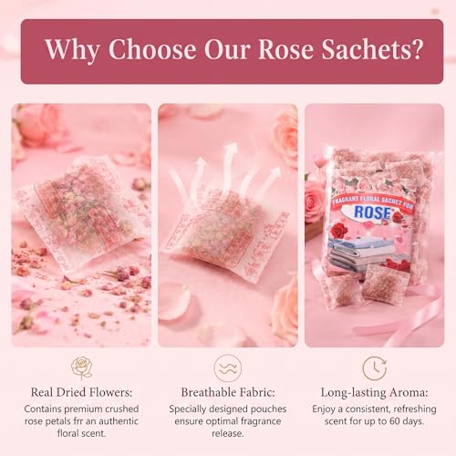 100-Pack Rose Scented Sachets for Drawers and Closets - Fabric-Safe Freshener