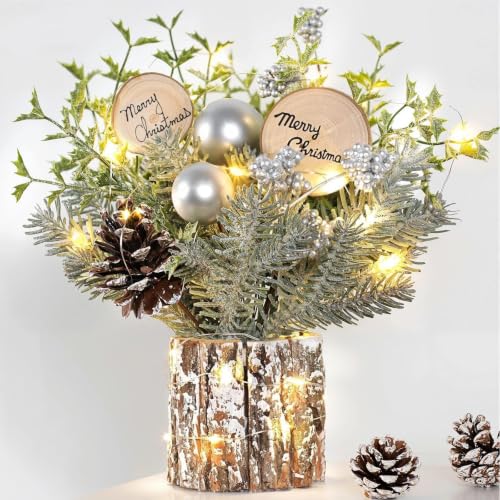 Silvery 12-Inch Tabletop Christmas Tree with Lights - Mini Holiday Decor