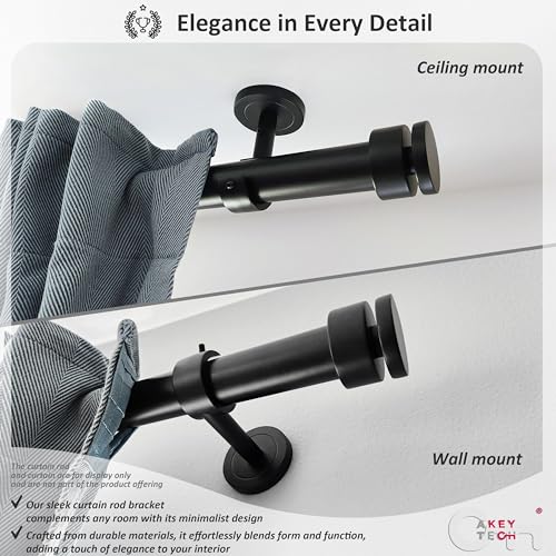 Heavy Duty Ceiling Mount Curtain Rod Brackets - 2 Pack, Matte Black