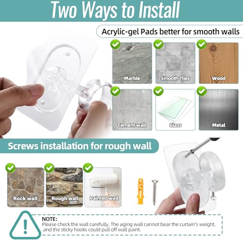 6-Pack Self-Adhesive Ceiling Curtain Rod Brackets, Heavy Duty No-Drill Hooks