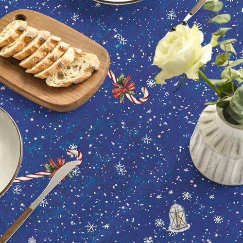 Blue Christmas Tablecloth 70 x 70 Inch Round Snowman House Holiday Decor