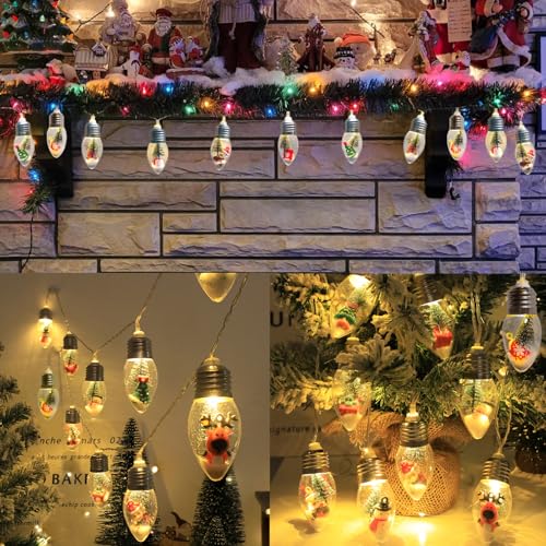 Fonusty 8ft Snow Globe Battery-Operated Christmas Lights, 12 LED with Timer - Indoor String Lights for Bedroom Porch Garden (12 Count Tree Lights Variant)